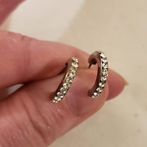 Vintage Silver Tone CZ Half Hoop 1/2" Earrings